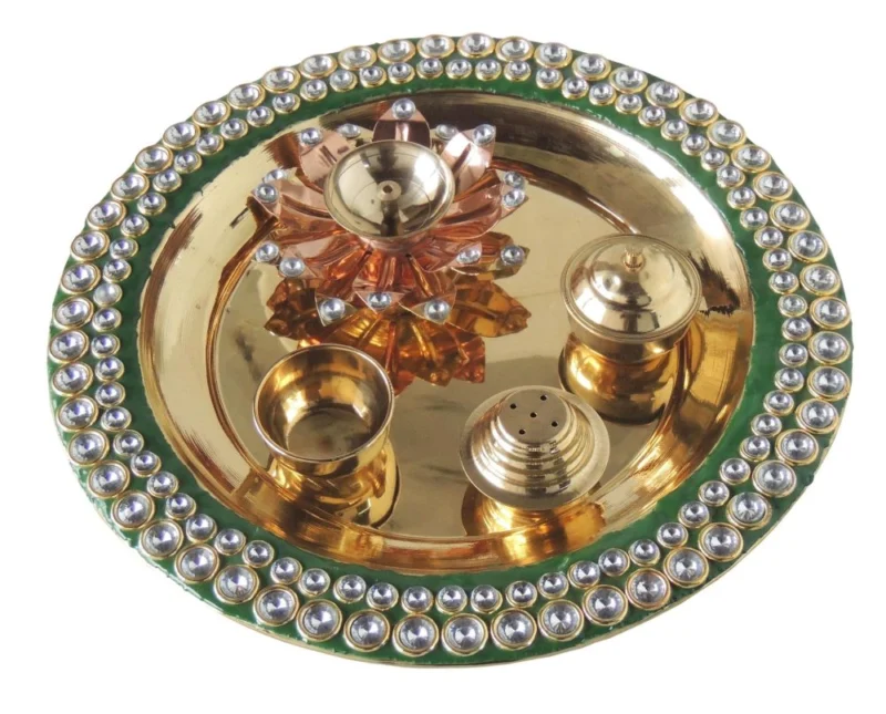 Brass Pooja Thali (Beads), 10 inch