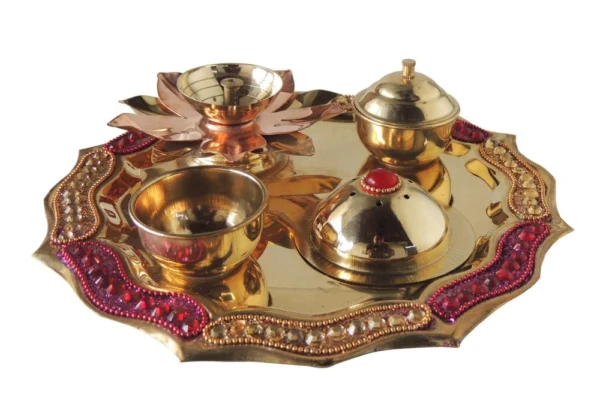 Brass Pooja Thali, 8 inch, brass, Vedikcraft Moradabad