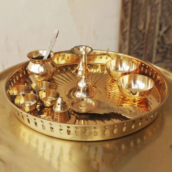 Brass Pooja Thali Set (Multiple), 11 inch, brass, Vedikcraft Moradabad
