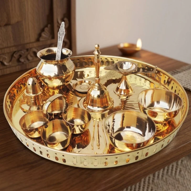 Brass Pooja Thali Set (Multiple), 12 inch