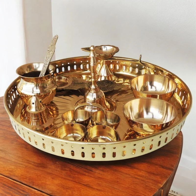 Brass Pooja Thali Set (Multiple), 9.8 inch