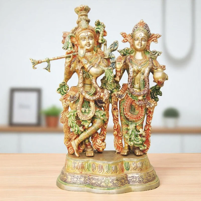 Radha Krishna Idol in Brass (Krishan Same), 16.8 inch – for Temple and Entrance