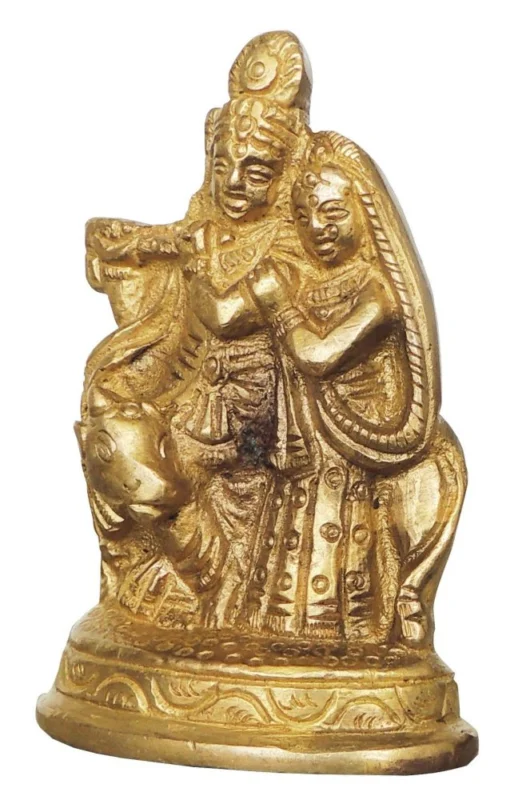 Krishna Ji with Cow Idol in Brass (Radha), 2.8 inch
