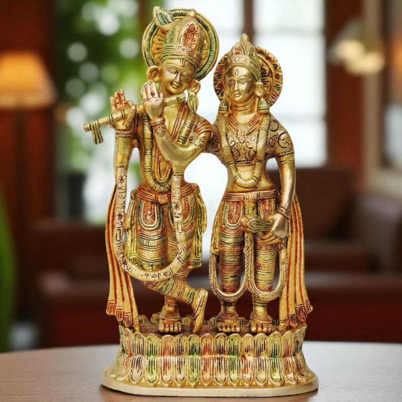 Radha Krishna Idol in Brass, 12.8 inch – for Pooja Room