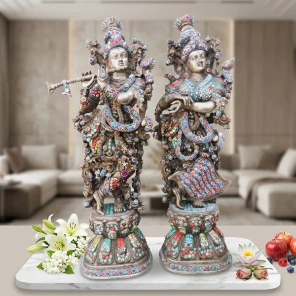 Radha Krishna Idol in Brass, 28.5 inch, brass, Vedikcraft Moradabad