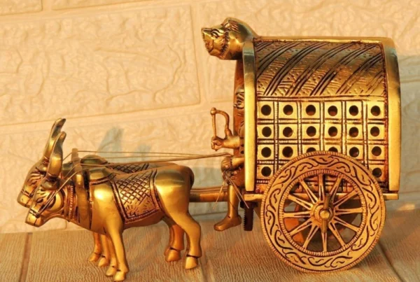 Brass Showiece Bull Cart, 5.5 inch, brass, Vedikcraft Moradabad