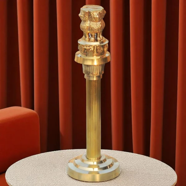 Ashoka Pillar (Ashok Stambh) Statue in Brass (Lath), 11.2 inch, brass, Vedikcraft Moradabad