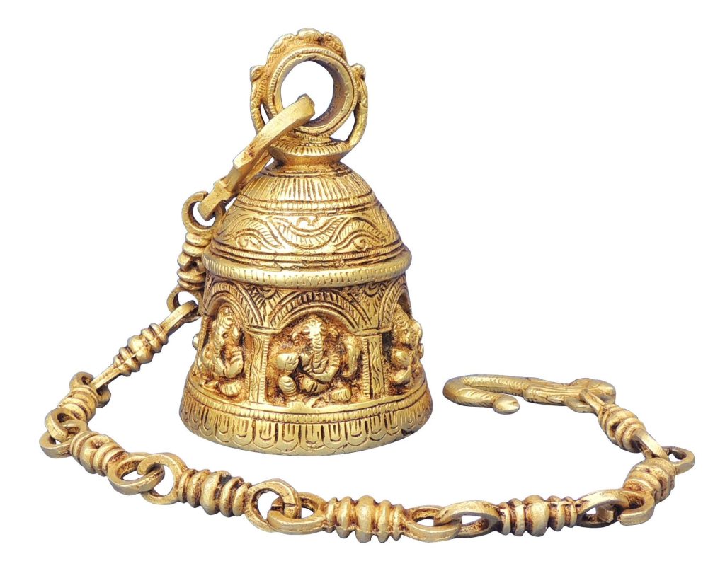 Brass Hanging Temple Bell (Ghanti), 5.5 inch, brass, Vedikcraft Moradabad