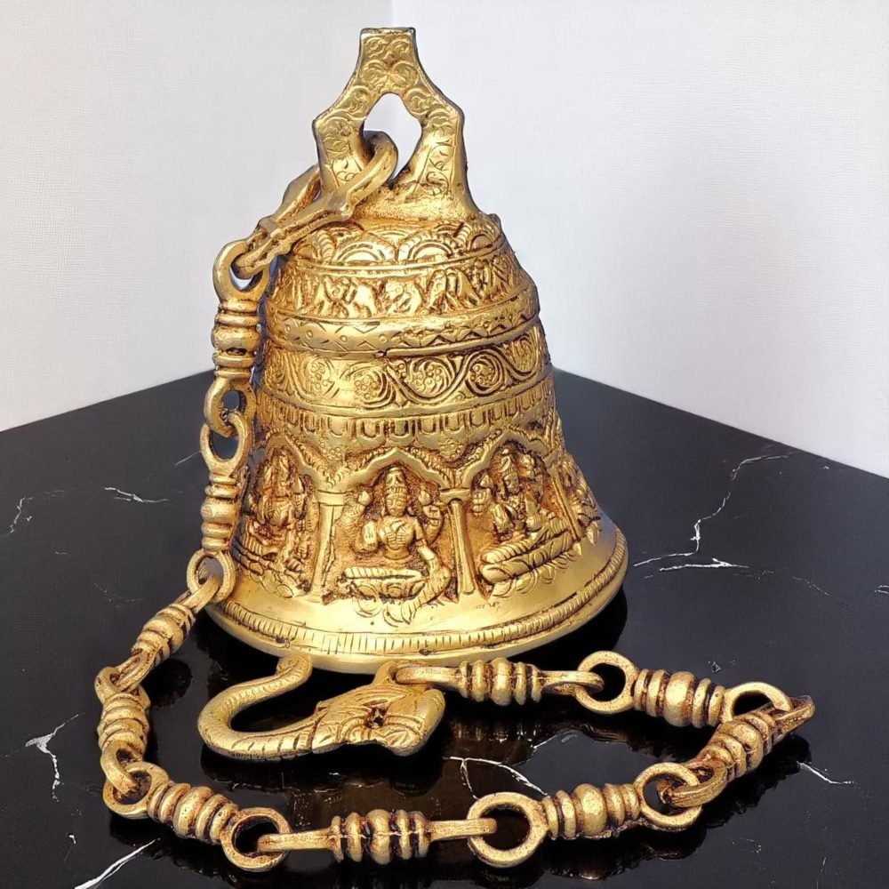 Brass Hanging Temple Bell (Ghanti), 7 inch, brass, Vedikcraft Moradabad