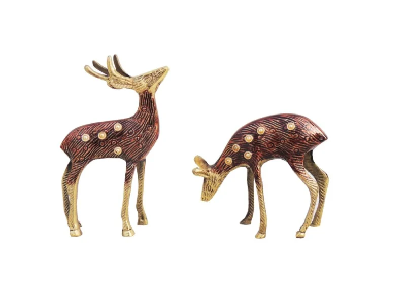 Brass Deer Showpiece Pair, 14.9 inch
