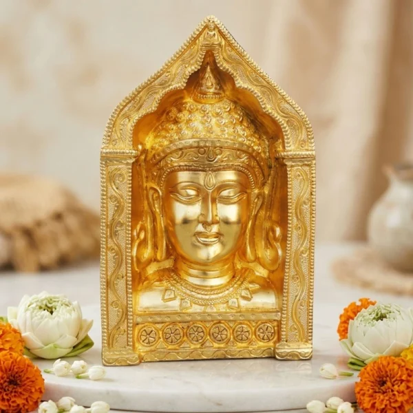 Buddha Idol in Brass, Bust (Face Frame), 9.3 inch, brass, Vedikcraft Moradabad