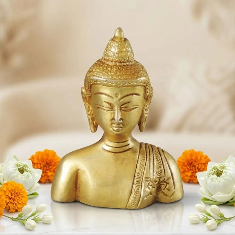 Buddha Idol in Brass (Half), 4 inch – for Home Mandir