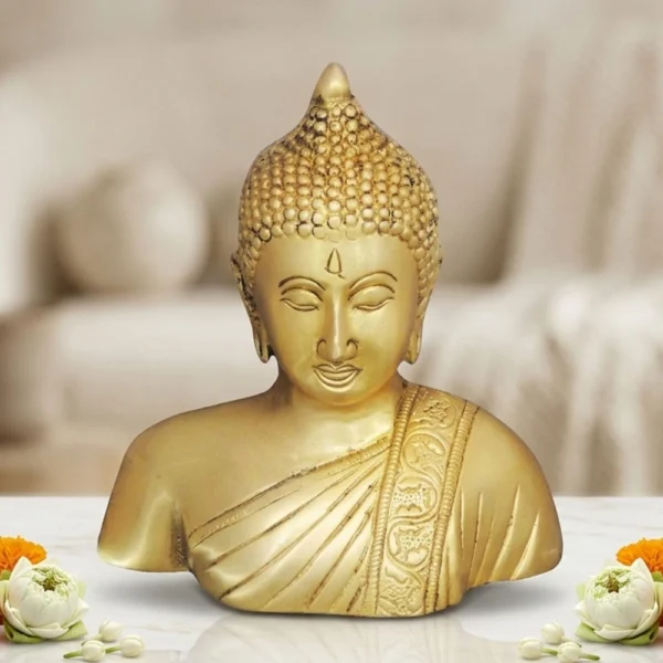 Buddha Idol in Brass (Half), 6 inch, brass, Vedikcraft Moradabad