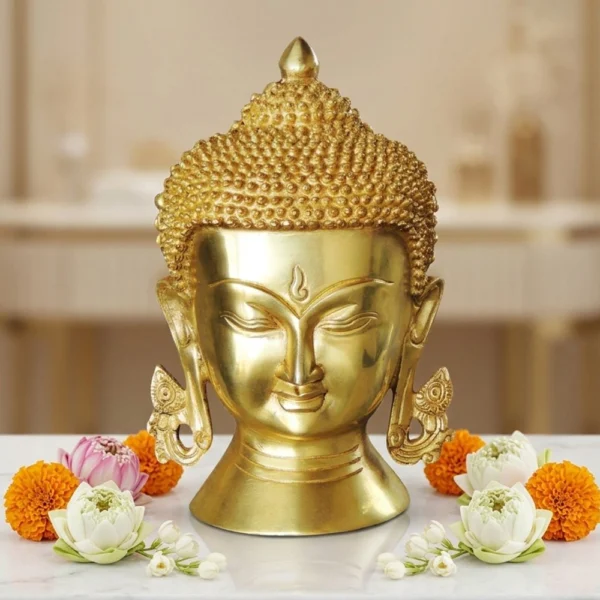 Buddha Idol in Brass, Bust (Head Big), 8.5 inch, brass, Vedikcraft Moradabad