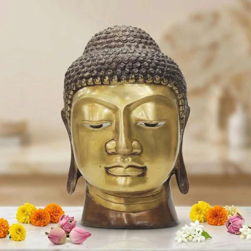 Buddha Idol in Brass, Bust (Head), 9.5 inch – for Pooja Room