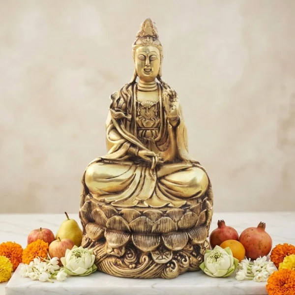 Buddha Idol in Brass, 11 inch, brass, Vedikcraft Moradabad