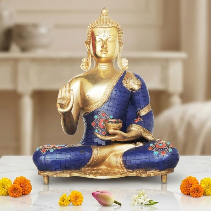 Buddha Idol in Brass, 15.3 inch – for Temple and Entrance