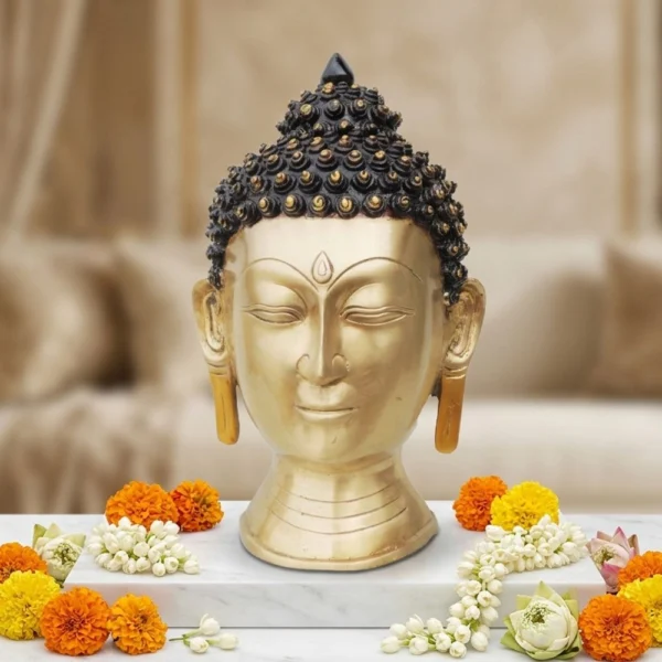 Buddha Idol in Brass, Bust (Budha Head), 15 inch, brass, Vedikcraft Moradabad
