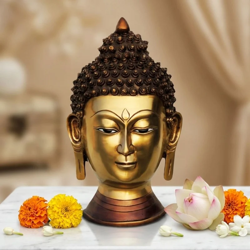 Buddha Idol in Brass, Bust (Budha Head), 15 inch, design BS581-A – for Temple and Entrance