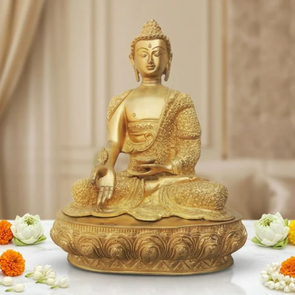 Buddha Idol in Brass (Budha Super Fine), 15.5 inch, brass, Vedikcraft Moradabad