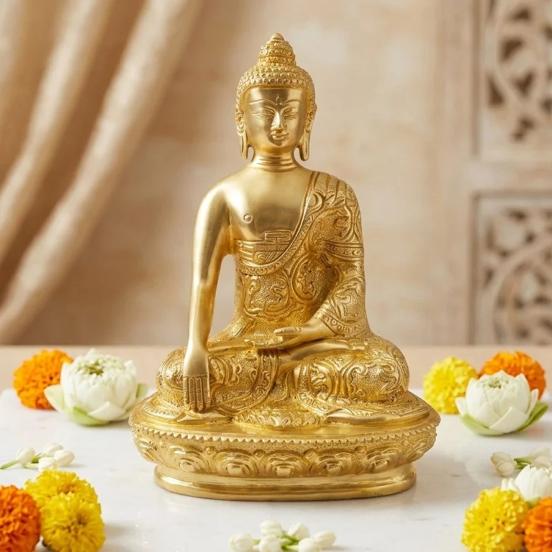 Buddha Idol in Brass (Budha Super Fine), 7.5 inch – for Home Mandir
