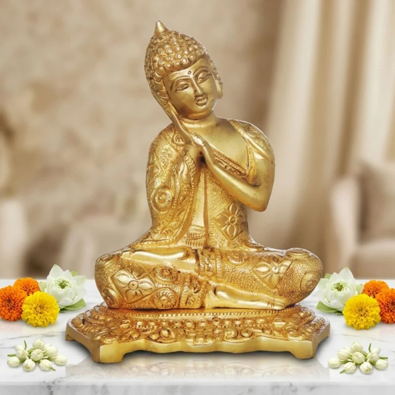Buddha Idol in Brass (Budha Super Fine), 6.8 inch – for Home Mandir