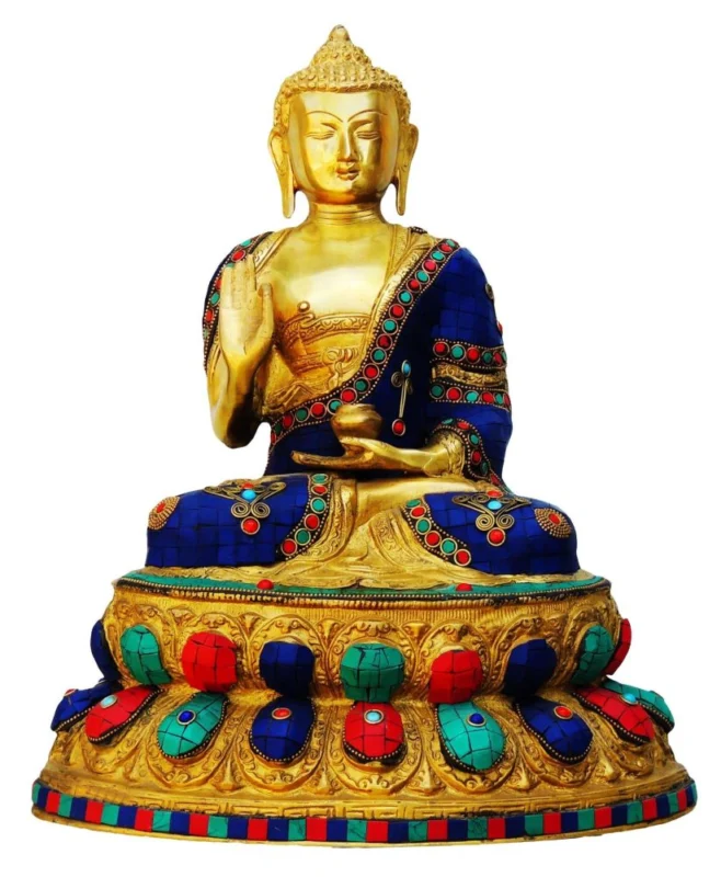 Buddha Idol in Brass (Budha Turquoise), 16 inch