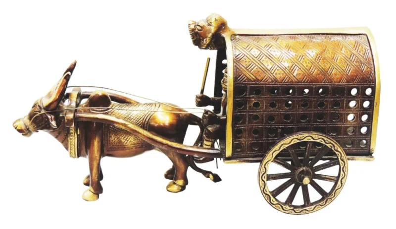 Brass Miniature Bull Cart, 7 inch