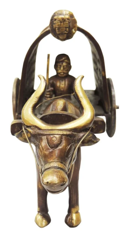 Brass Miniature Bull Cart, 7 inch