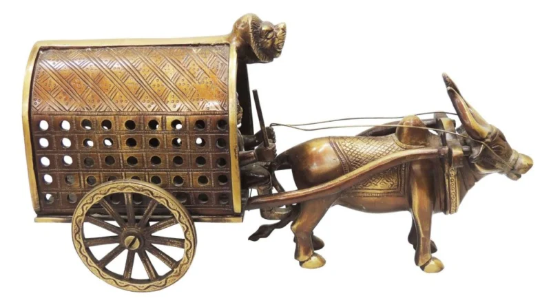 Brass Miniature Bull Cart, 7 inch