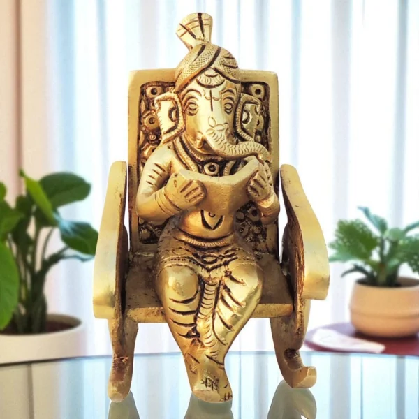 Ganesh Ji Idol in Brass (Chair), 4.5 inch, brass, Vedikcraft Moradabad
