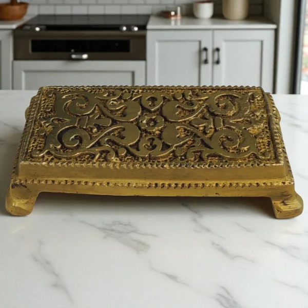 Brass Chowki for Pooja (Bajot), 3.2 inch, brass, Vedikcraft Moradabad