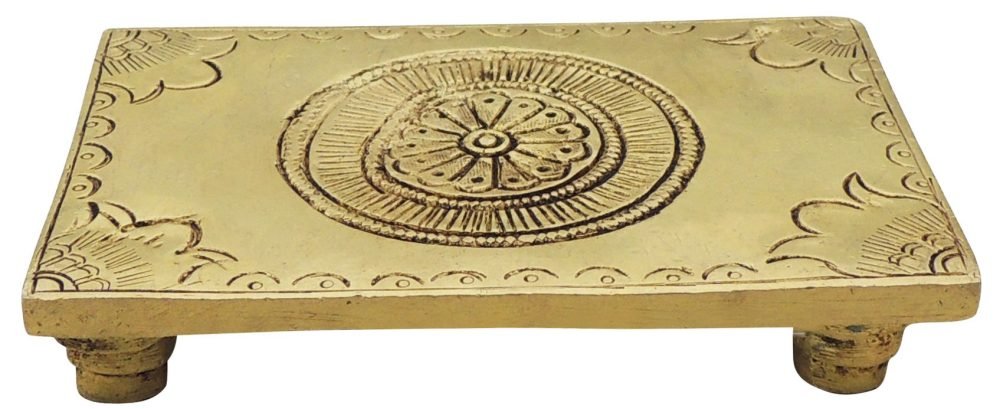 Brass Chowki for Pooja (Bajot), 4.5 inch, brass, Vedikcraft Moradabad