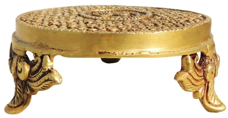 Brass Chowki for Pooja (Bajot) (Round), 5 inch