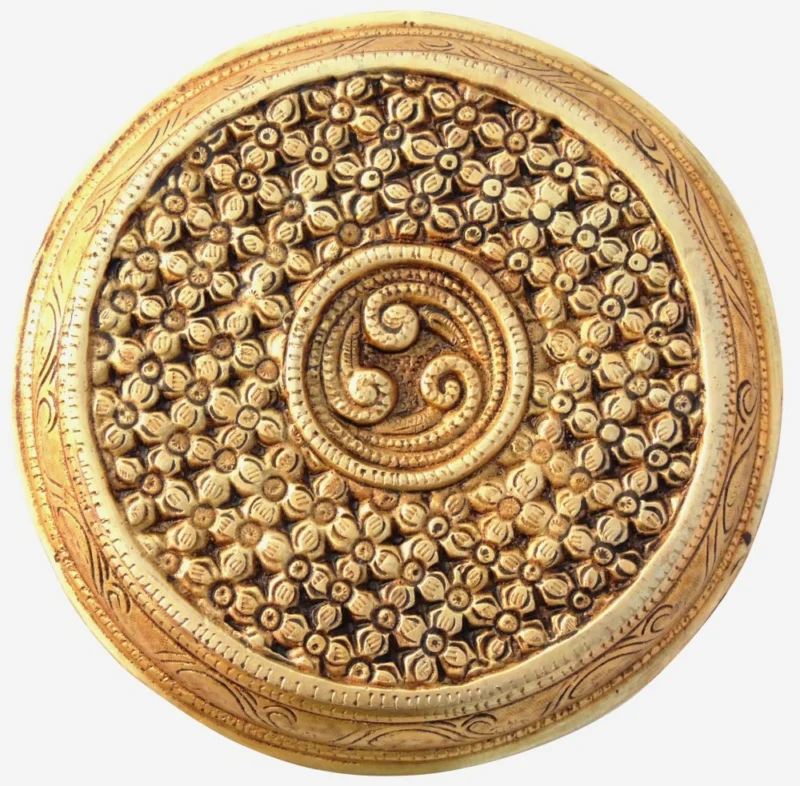 Brass Chowki for Pooja (Bajot) (Round), 6.5 inch, 1.53 kg