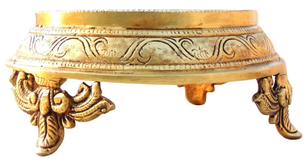 Brass Chowki for Pooja (Bajot) (Round), 6.5 inch, brass, Vedikcraft Moradabad