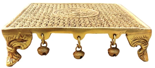 Brass Chowki for Pooja (Bajot) (Square), 8 inch, brass, Vedikcraft Moradabad
