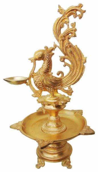 Brass Cock Oil Lamp (Deepak), 17 inch, brass, Vedikcraft Moradabad
