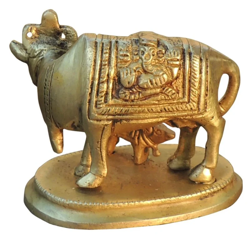 Brass Cow with Calf Showpiece, 2.5 inch