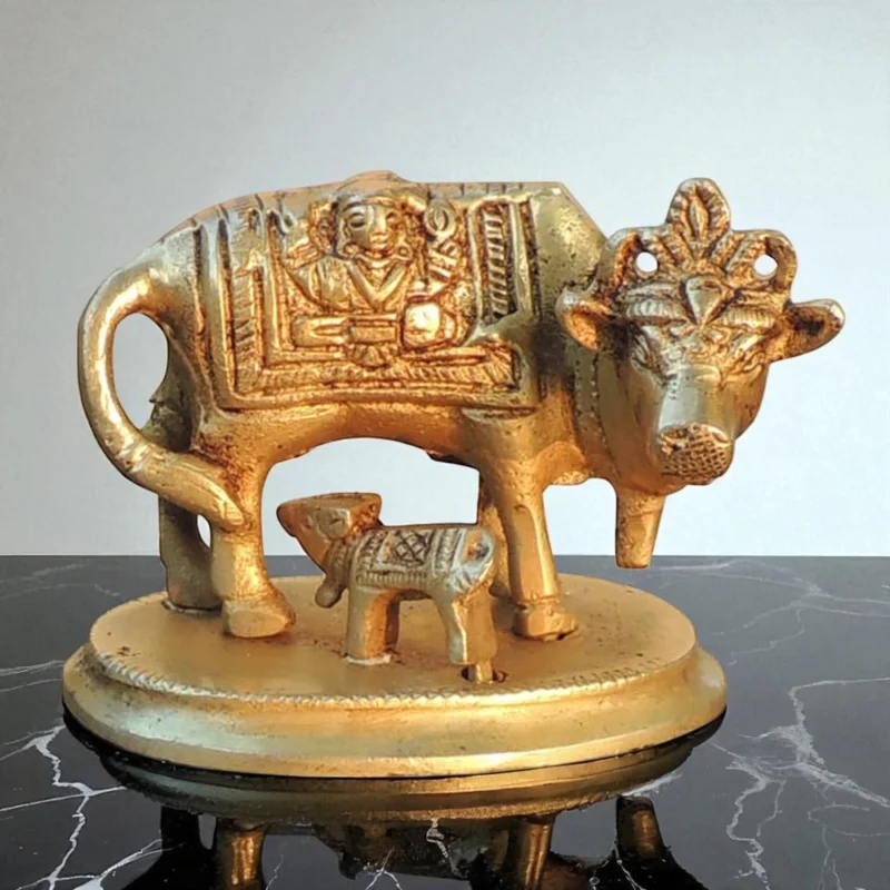 Brass Cow with Calf Showpiece, 2.5 inch – for Table Décor