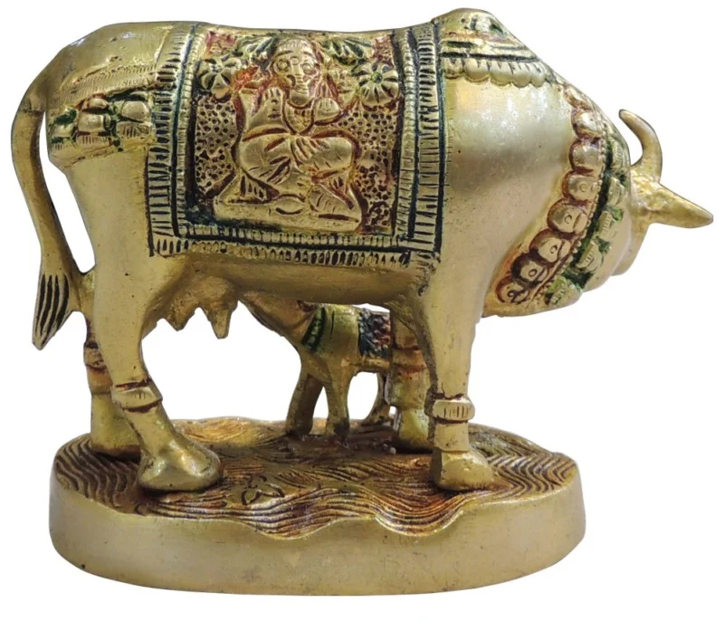 Brass Cow with Calf Showpiece, 4 inch, 1.1 kg