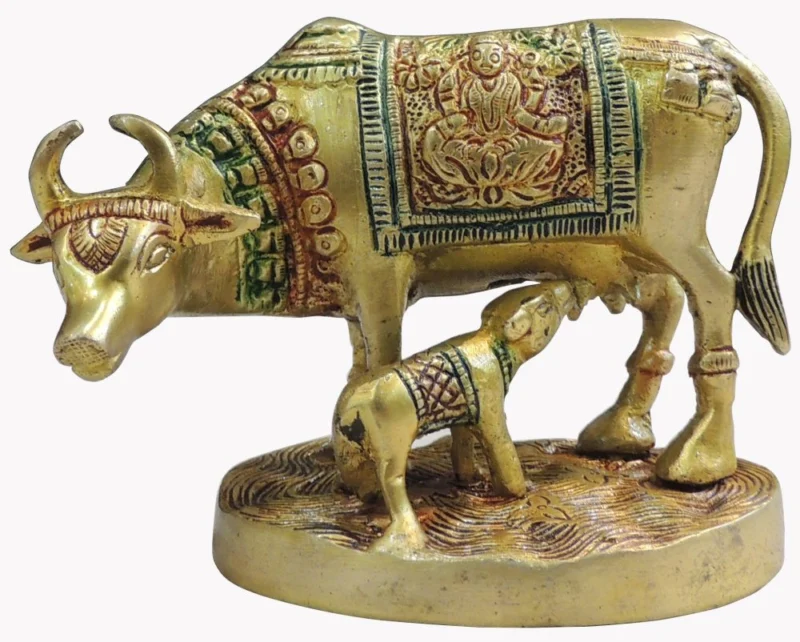Brass Cow with Calf Showpiece, 4 inch, 1.1 kg