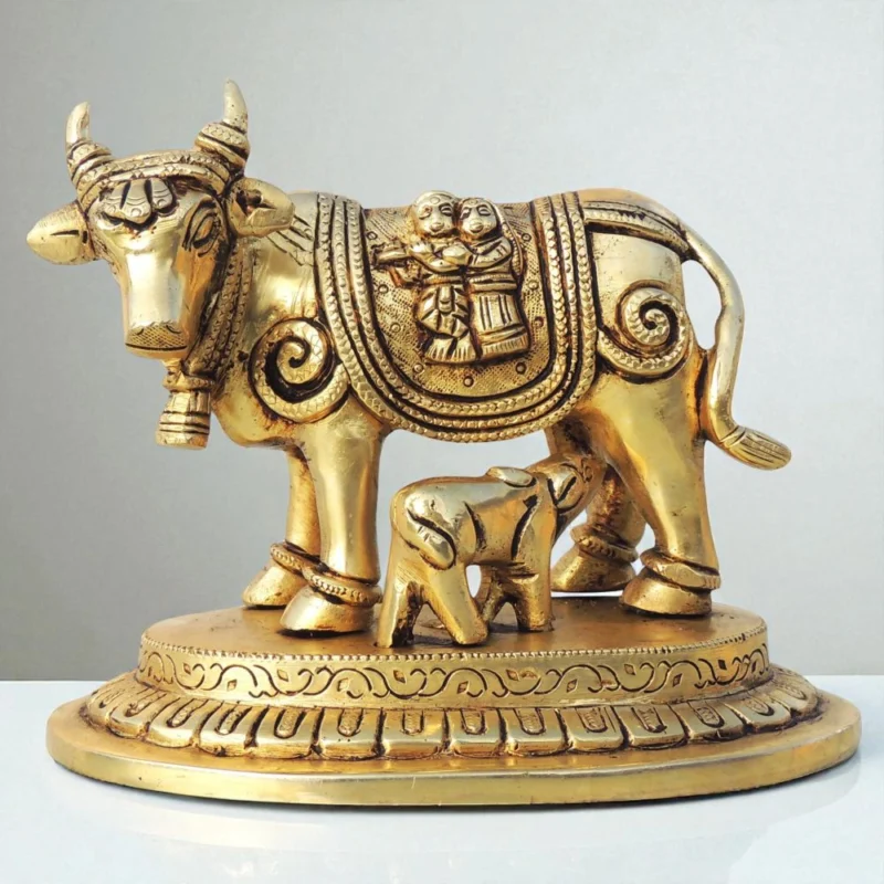 Brass Cow Showpiece, 5 inch, 1.9 kg – for Table Décor