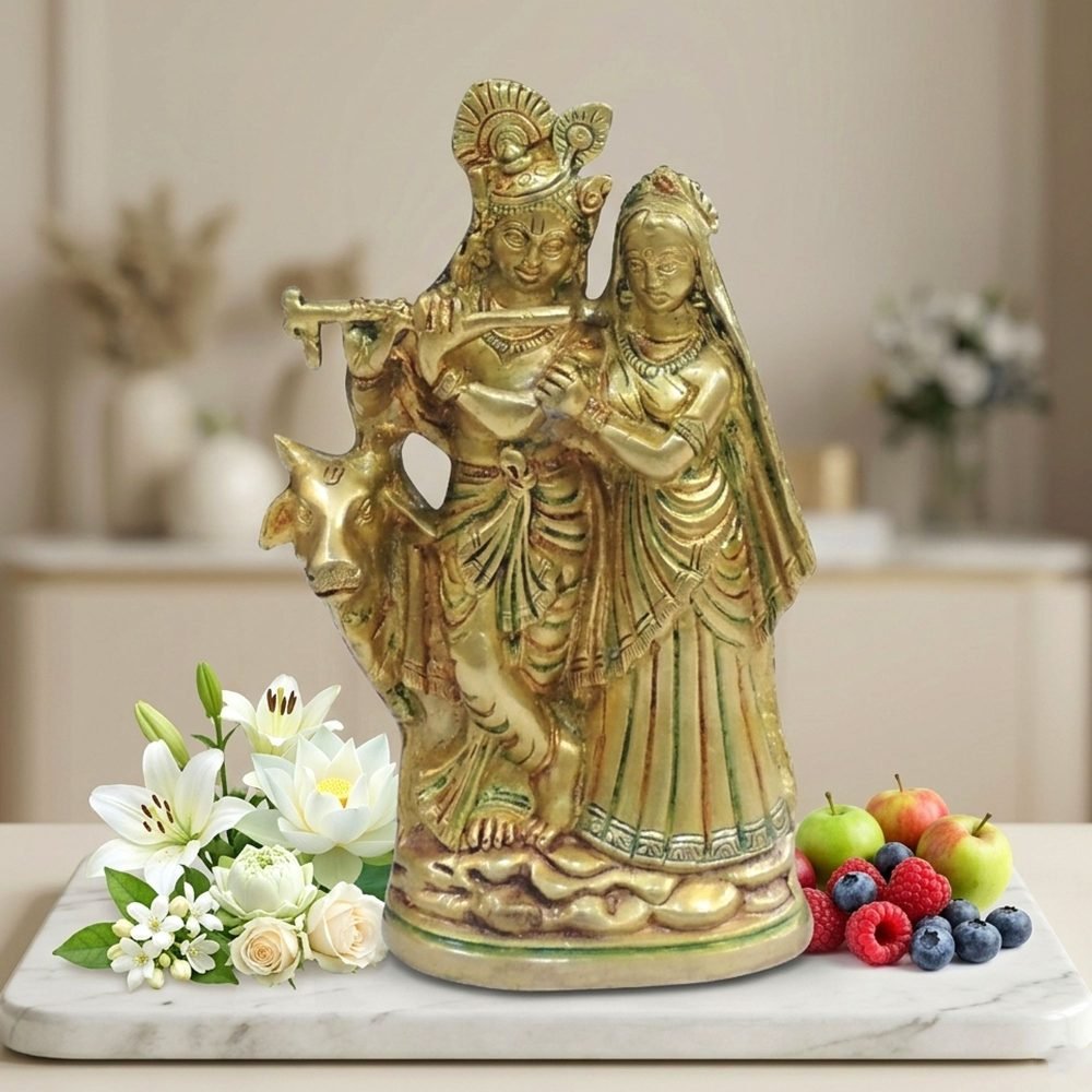 Krishna Ji with Cow Idol in Brass (Radha), 8.5 inch, brass, Vedikcraft Moradabad
