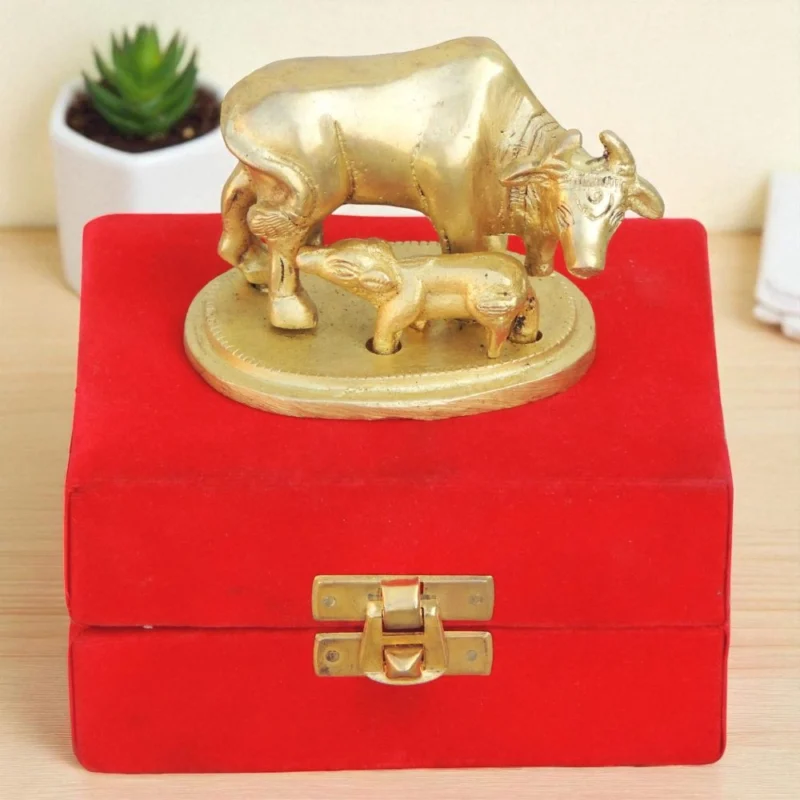 Brass Cow Showpiece, 2.5 inch – for Table Décor
