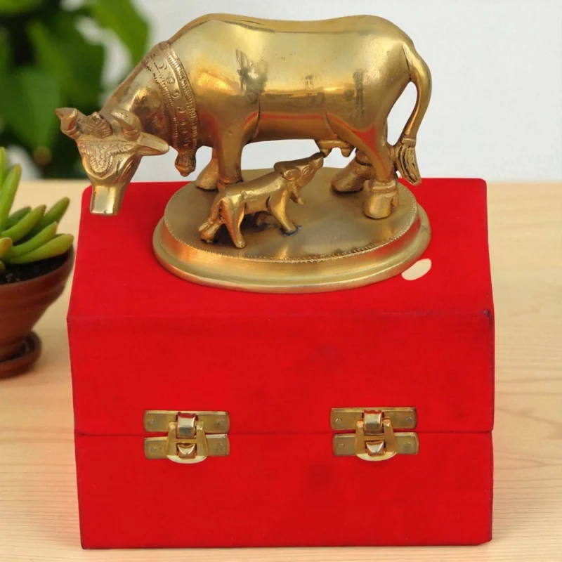 Brass Cow Showpiece, 3.8 inch – for Table Décor