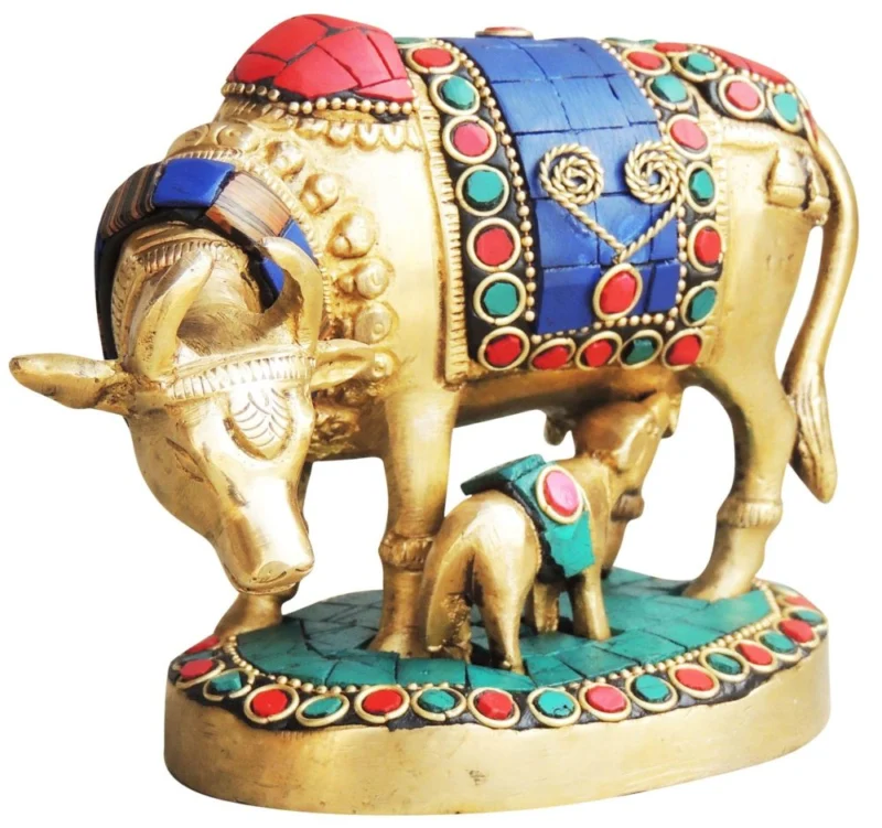 Brass Cow Showpiece, 4 inch