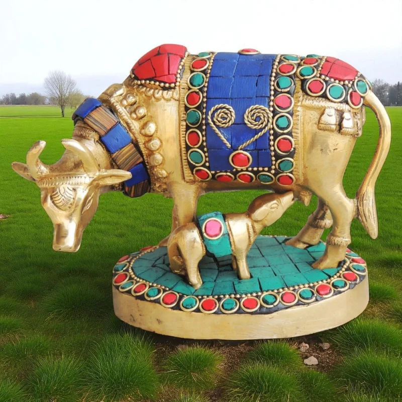 Brass Cow Showpiece, 4 inch – for Table Décor