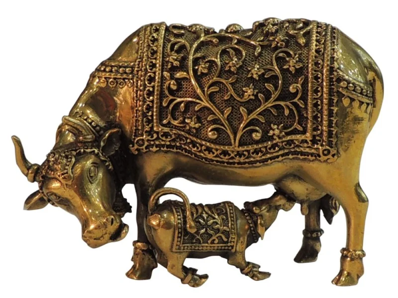 Brass Cow with Calf Showpiece, 4 inch, 280 g