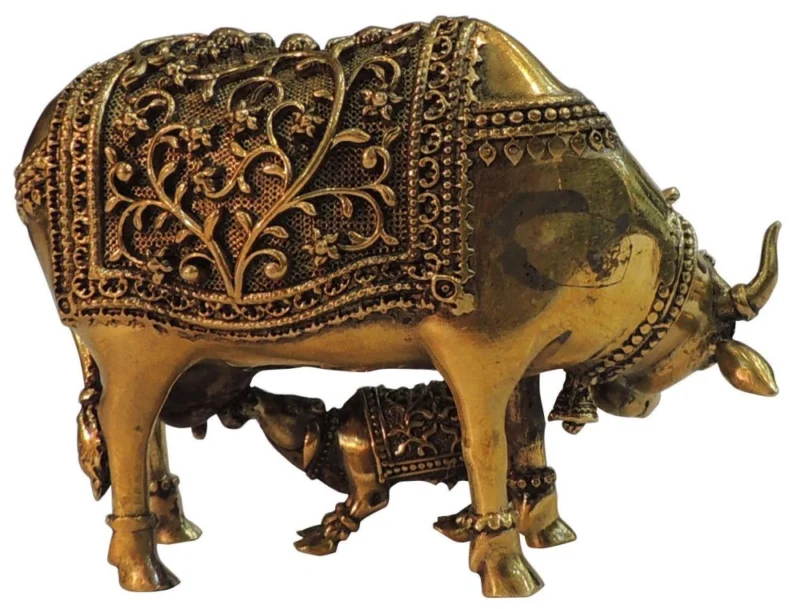 Brass Cow with Calf Showpiece, 4 inch, 280 g